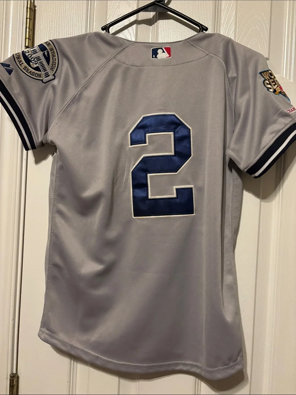 Majestic Grey New York Kids Baseball Jersey with Navy Accents